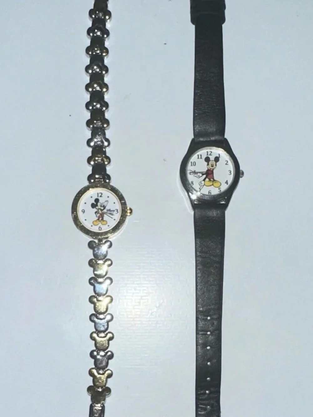 Disney Time Works Mickey Mouse Quartz Watches Lot 2 Leather/Metal Bands